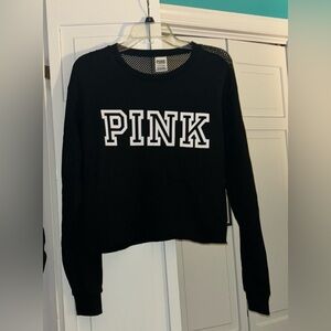 VS PINK women’s black mesh crew neck sweatshirt, size small